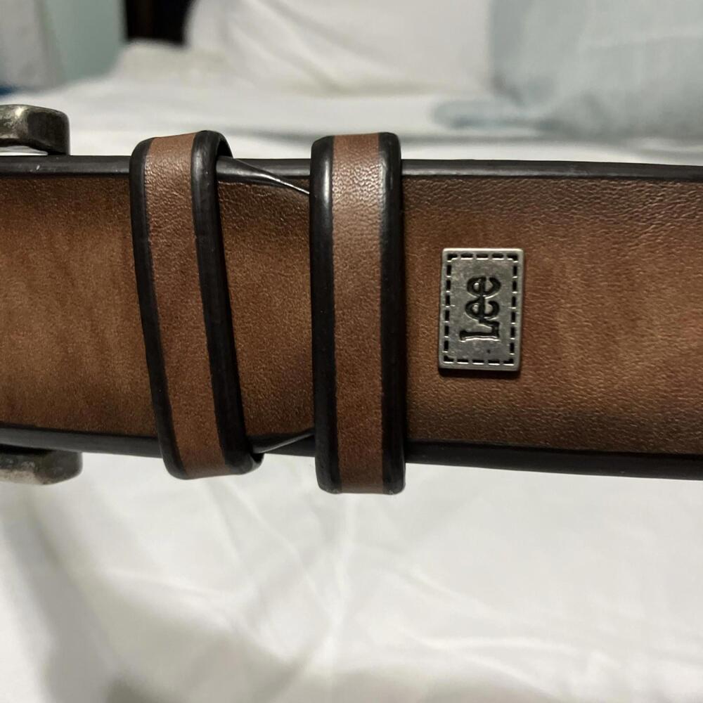 Lee Brown Bonded Leather Belt Silver Toned Buckle Size 44